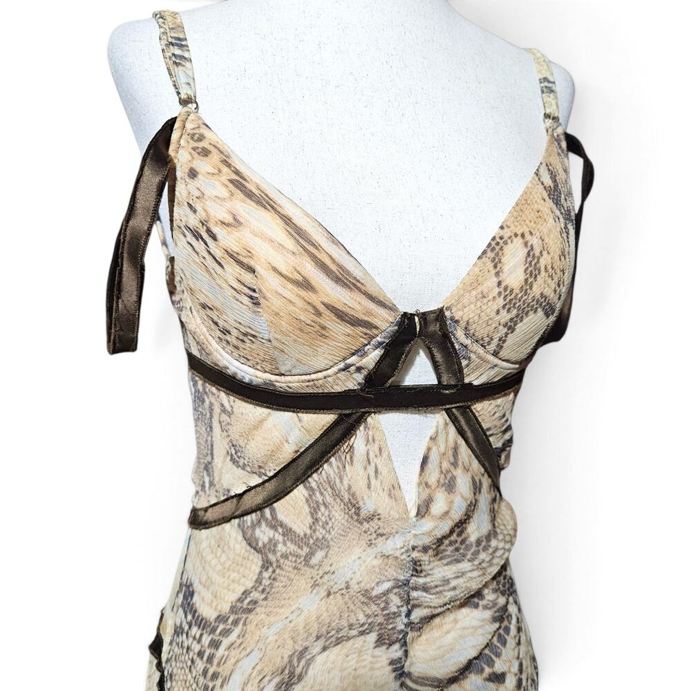 Y2k Just Cavalli Silk Snakeskin Print Mini Dress Keyhole - Size 42 (Small) - Picture 5 of 9
